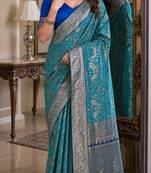 Sky blue soft silk blend banarasi jacuard work festive saree with unstitched blouse piece