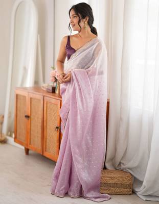 Lavender color smart fendy satin fabric designer ethnic partywear saree 4