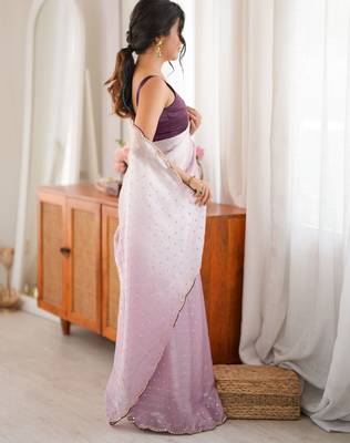 Lavender color smart fendy satin fabric designer ethnic partywear saree 5
