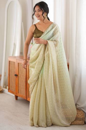 Mahendi color smart fendy satin fabric designer ethnic partywear saree
