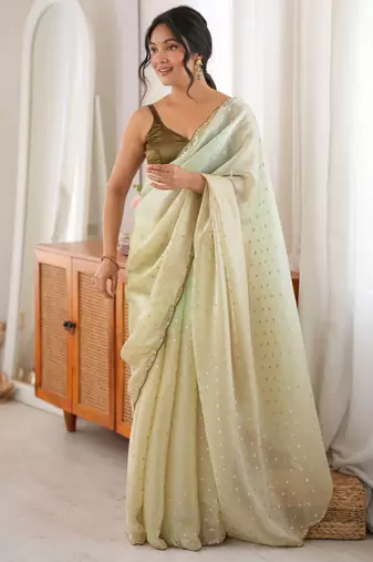 Mahendi color smart fendy satin fabric designer ethnic partywear saree