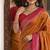 Yellow pink soft silk blend banarasi jacuard work festive saree with unstitched blouse piece