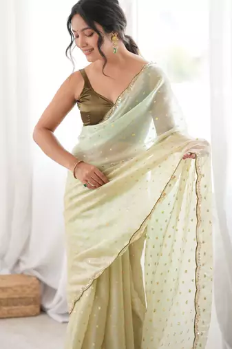 Mahendi color smart fendy satin fabric designer ethnic partywear saree