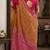 Yellow pink soft silk blend banarasi jacuard work festive saree with unstitched blouse piece