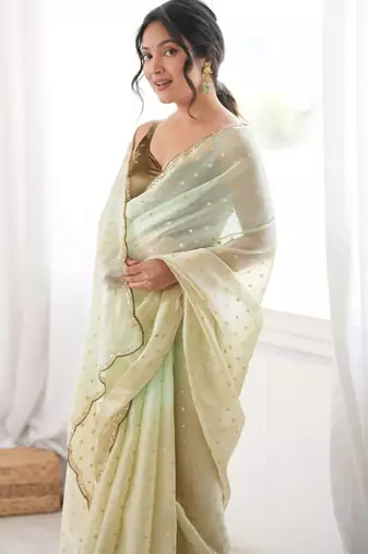 Mahendi color smart fendy satin fabric designer ethnic partywear saree