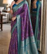 Wine soft silk blend banarasi jacuard work festive saree with unstitched blouse piece