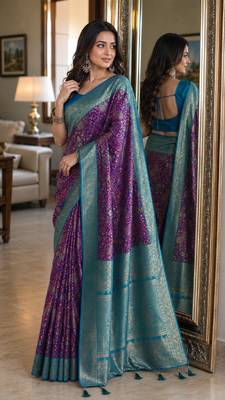 Wine soft silk blend banarasi jacuard work festive saree with unstitched blouse piece 4