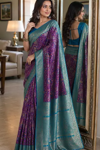 Wine soft silk blend banarasi jacuard work festive saree with unstitched blouse piece