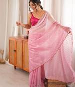 Pink color smart fendy satin fabric designer ethnic partywear saree