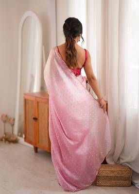 Pink color smart fendy satin fabric designer ethnic partywear saree 2
