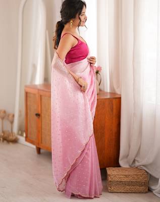 Pink color smart fendy satin fabric designer ethnic partywear saree 5