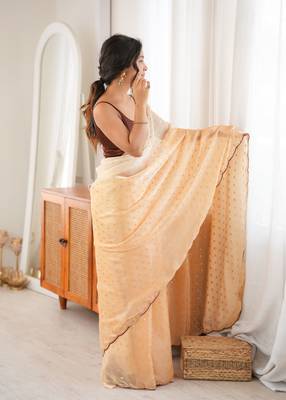 Yellow color smart fendy satin fabric designer ethnic partywear saree 5