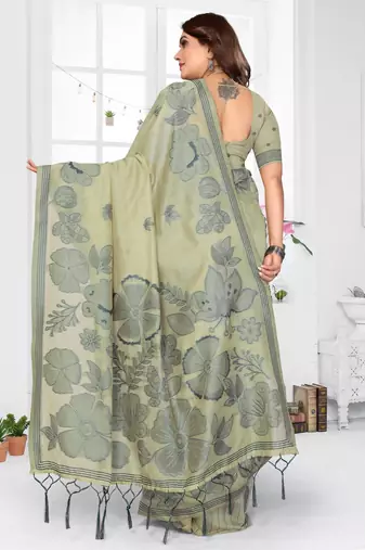 pista color smart spun cotton blend fabric woven designer saree