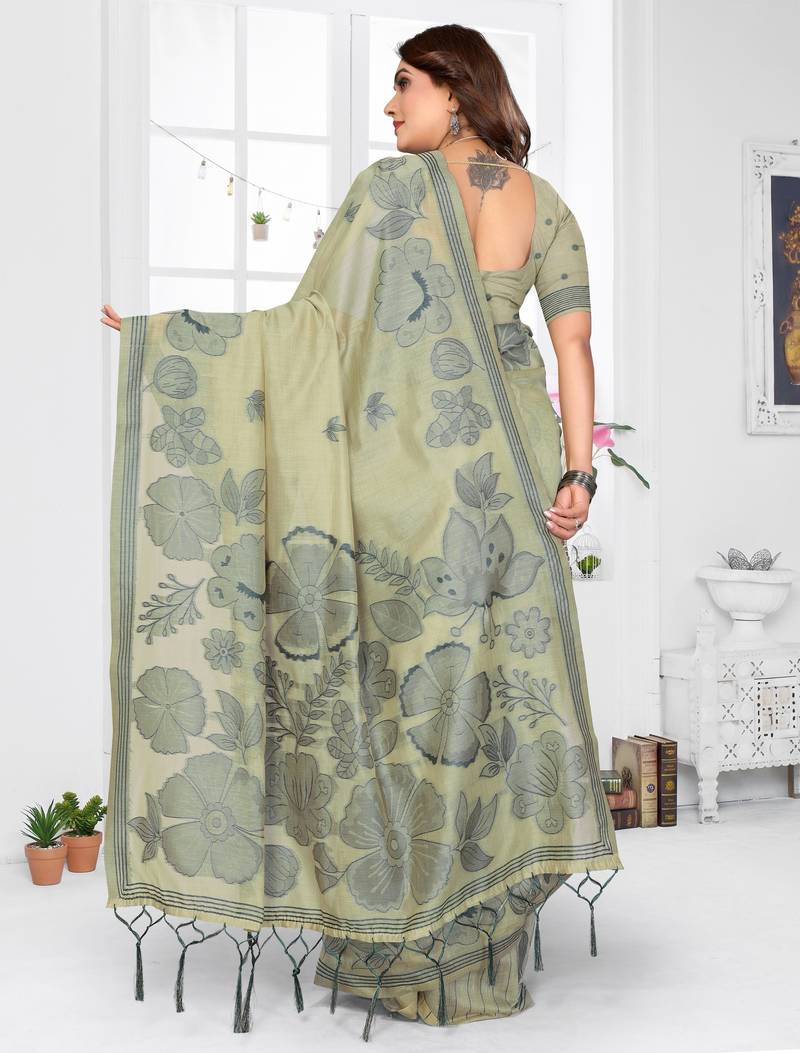pista color smart spun cotton blend fabric woven designer saree