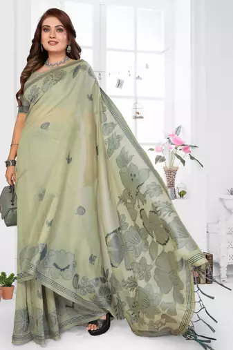 pista color smart spun cotton blend fabric woven designer saree