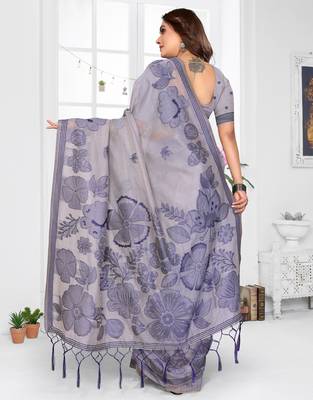 grey color smart spun cotton blend fabric woven designer saree 2