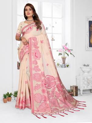 yellow color smart spun cotton blend fabric woven designer saree 1
