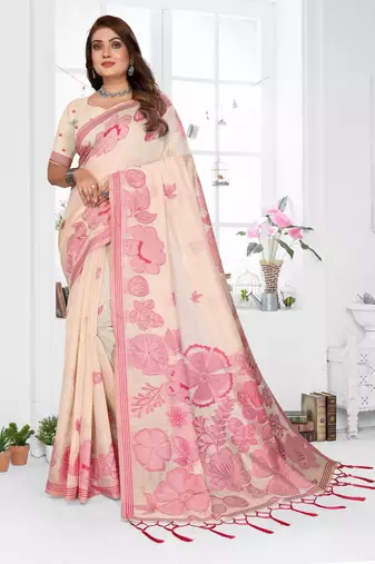 yellow color smart spun cotton blend fabric woven designer saree