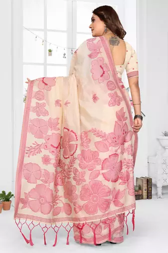 yellow color smart spun cotton blend fabric woven designer saree