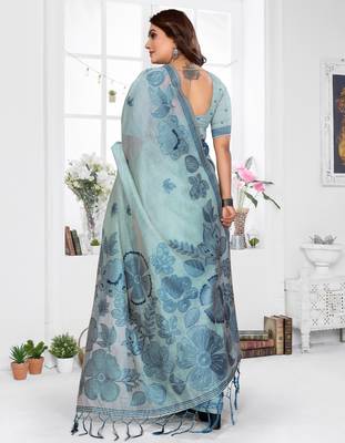 sea green color smart spun cotton blend fabric woven designer saree 2