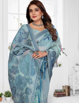 sea green color smart spun cotton blend fabric woven designer saree 3