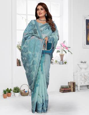 sea green color smart spun cotton blend fabric woven designer saree 4