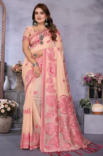 peach color smart spun cotton blend fabric woven designer saree