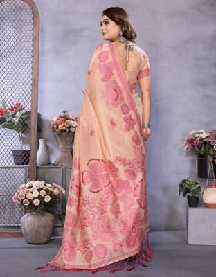 peach color smart spun cotton blend fabric woven designer saree 2
