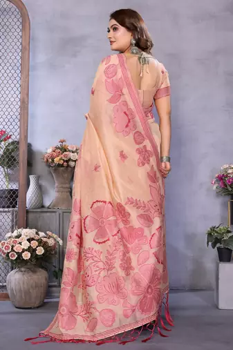 peach color smart spun cotton blend fabric woven designer saree