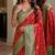 Red soft silk blend banarasi jacuard work festive saree with unstitched blouse piece