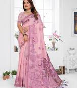 pink color smart spun cotton blend fabric woven designer saree