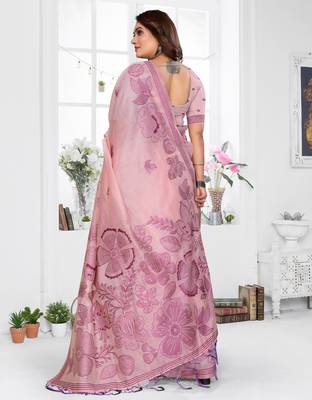 pink color smart spun cotton blend fabric woven designer saree 2