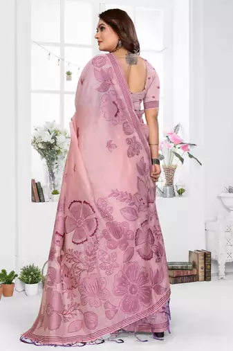 pink color smart spun cotton blend fabric woven designer saree