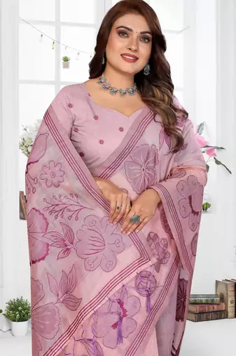 pink color smart spun cotton blend fabric woven designer saree