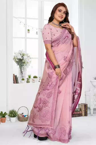 pink color smart spun cotton blend fabric woven designer saree