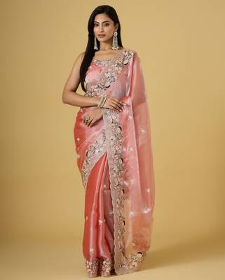 gajri color smart tissue fabric sequins work smart bollywood saree 1