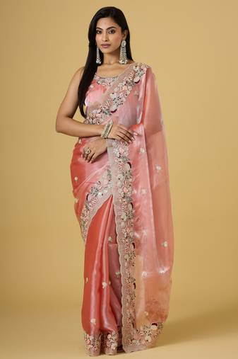 gajri color smart tissue fabric sequins work smart bollywood saree