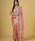 gajri color smart tissue fabric sequins work smart bollywood saree