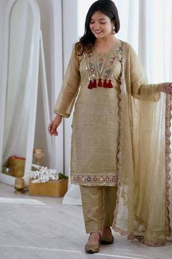 Heavy Designer Embroidery Work Kurti Set With Dupatta Festival Wear Suit Set