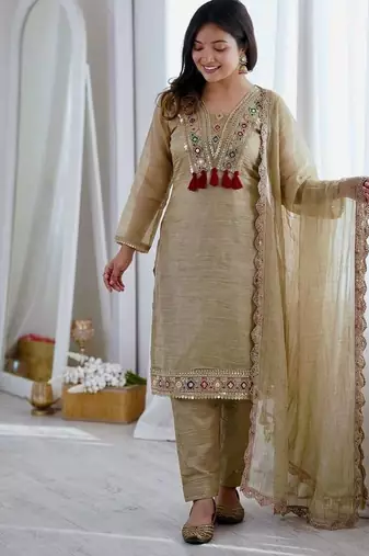Heavy Designer Embroidery Work Kurti Set With Dupatta Festival Wear Suit Set