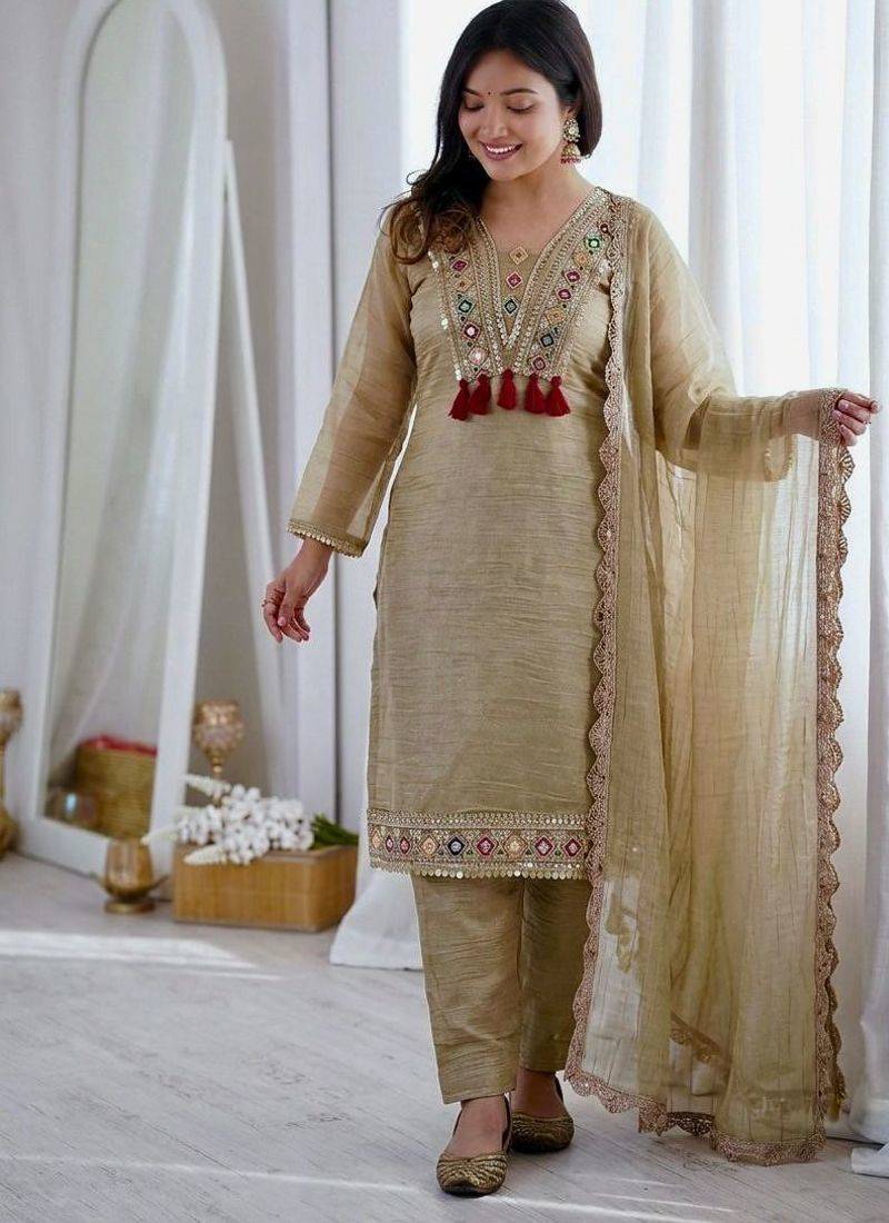 Heavy Designer Embroidery Work Kurti Set With Dupatta Festival Wear Suit Set