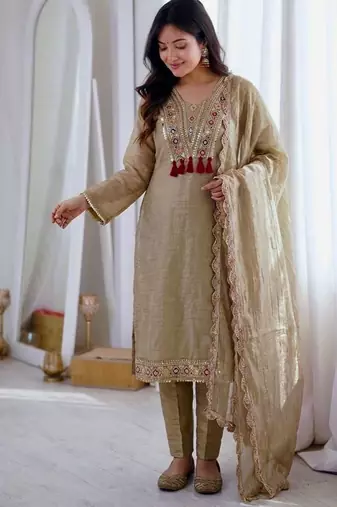 Heavy Designer Embroidery Work Kurti Set With Dupatta Festival Wear Suit Set