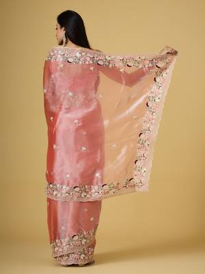 gajri color smart tissue fabric sequins work smart bollywood saree 2