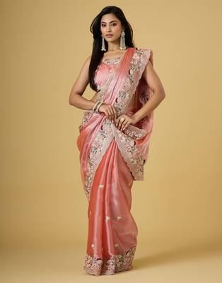 gajri color smart tissue fabric sequins work smart bollywood saree 4