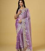 purple color smart tissue fabric sequins work smart bollywood saree