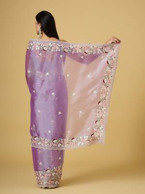purple color smart tissue fabric sequins work smart bollywood saree 2