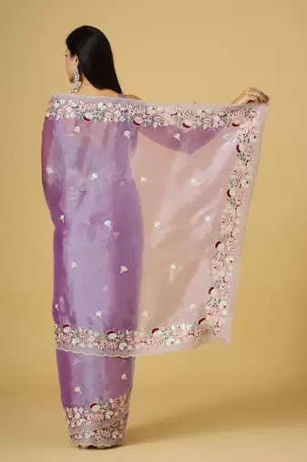 purple color smart tissue fabric sequins work smart bollywood saree