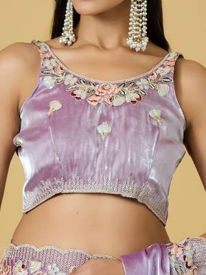 purple color smart tissue fabric sequins work smart bollywood saree 5