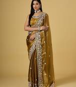 gold color smart tissue fabric sequins work smart bollywood saree