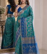 Rama soft silk blend banarasi jacuard work festive saree with unstitched blouse piece